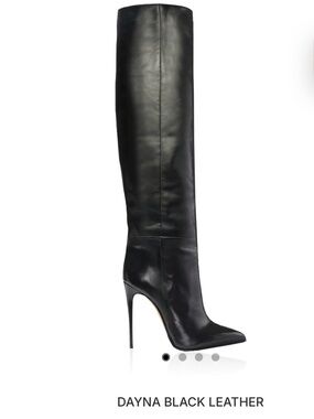 Dayna Black Leather Knee-High Stiletto Boots